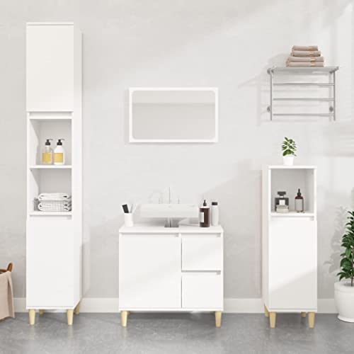 Woonisher Badschrank Weiß 30x30x100 cm Holzwerkstoff badmöbel Set mit spiegelschrank von Woonisher