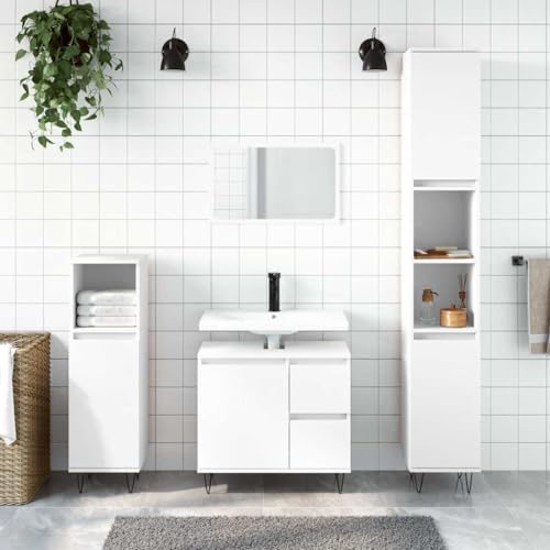 Woonisher Badschrank Weiß 65x33x60 cm Holzwerkstoff badmöbel Set mit spiegelschrank von Woonisher