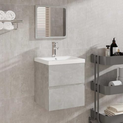 Woonisher Badschrank mit Spiegel Betongrau Holzwerkstoff badmöbel Set mit spiegelschrank von Woonisher