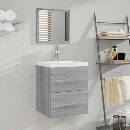 Woonisher Badschrank mit Spiegel Grau Sonoma 41x38,5x48 cm badmöbel Set mit spiegelschrank von Woonisher