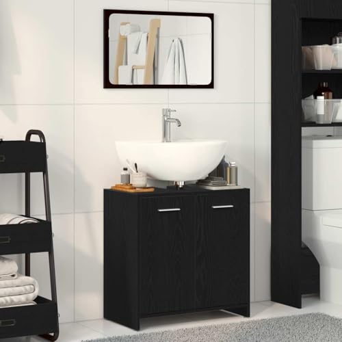 Woonisher Badschrank mit Spiegel Schwarz Eichen-Optik Holzwerkstoff badmöbel Set mit spiegelschrank von Woonisher