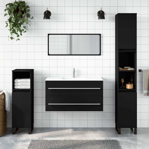 Woonisher Badschrank mit Spiegel Schwarz Holzwerkstoff badmöbel Set mit spiegelschrank von Woonisher