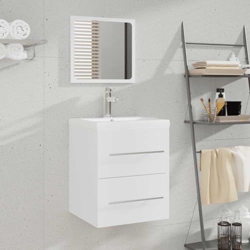 Woonisher Badschrank mit Spiegel Weiß 41x38,5x48 cm badmöbel Set mit spiegelschrank von Woonisher