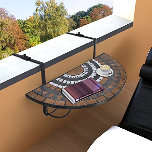 Woonisher Balkonhängetisch Mosaik Terracotta und Weiß Kunststoff gartentisch wetterfest von Woonisher