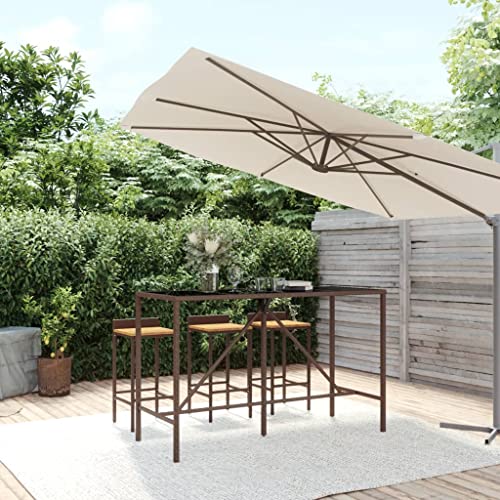 Woonisher Bartisch mit Glasplatte Braun 180x70x110 cm Poly Rattan Kunststoff gartentisch wetterfest von Woonisher