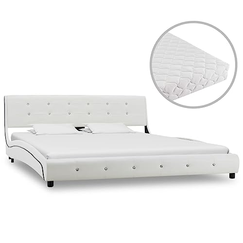 Woonisher Bett mit Matratze Weiß Kunstleder 160x200 cm, 17 cm Dicke, Waschbarer Bezug, Ergonomische Unterstützung, Für Erholsamen Schlaf Woonisher Bett mit Matratze Weiß Kunstleder 160x200 cm, 17 cm Dicke, Waschbarer Bezug, Ergonomische Unterstützung, Für Erholsamen Schlaf von Woonisher