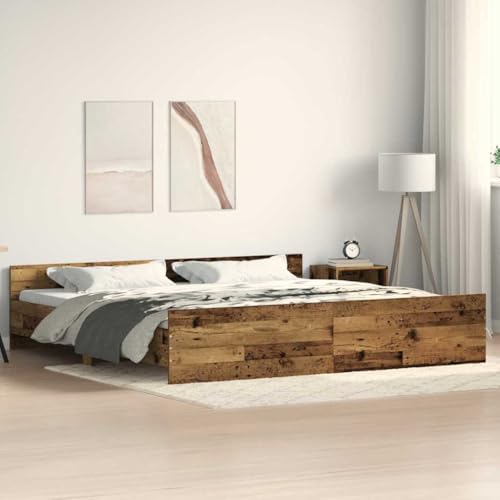 Woonisher Bettgestell Altholz 200x200 cm Massivholz, Rustikales Doppelbett Mit LED-Lichtern, Robuste Bauweise Für Gemütliche Atmosphäre Woonisher Bettgestell Altholz 200x200 cm Massivholz, Rustikales Doppelbett Mit LED-Lichtern, Robuste Bauweise Für Gemütliche Atmosphäre von Woonisher