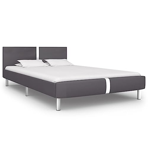 Woonisher Bettgestell Grau Kunstleder 140x200 cm, Polsterbett Mit Stahlbeinen, Robustes Bett Aus Eisen Und MDF, Einfach Montierbar, Ohne Matratze von Woonisher