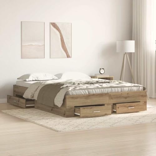 Woonisher Bettgestell Mit Schubladen Artisan Eiche 160x200 cm Werkholz, Elegantes Doppelbett Mit Integriertem Stauraum, Perfekt Für Erwachsene von Woonisher