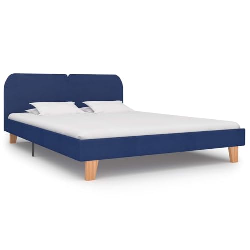 Woonisher Bettgestell Ohne Matratze Blau Stoff 150x200 cm, Polsterbett Mit Holzbeinen, Robustes Bett Aus Holz Und Eisen, Leicht Zu Reinigen, Ideal Für Elegantes Zimmer von Woonisher