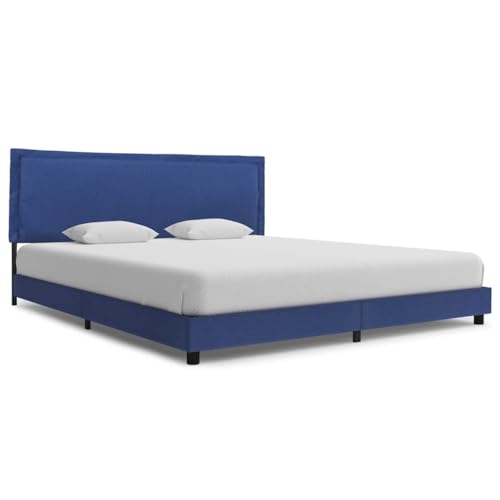 Woonisher Bettgestell Ohne Matratze Blau Stoff 150x200 cm, Polsterbett Mit Massivholzbeinen, Robustes Bett Aus Eisen Und MDF, Leicht Zu Reinigen, Ideal Für Moderne Schlafzimmer von Woonisher