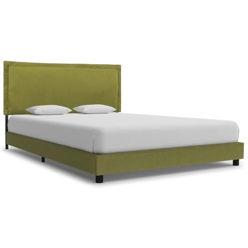 Woonisher Bettgestell Ohne Matratze Grün Stoff 135x190 cm, Stabiler Bettrahmen Mit Massivholzbeinen, Aus Eisen Und MDF, Einfach Montierbar, Für Elegantes Zimmer von Woonisher