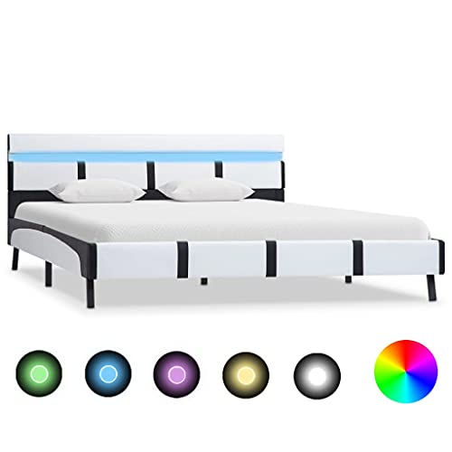Woonisher Bettgestell mit LED Weiß Kunstleder 160x200 cm, RGB Licht, Fernbedienung, Robust und Stabil, Ohne Matratze, Modernes Schlafzimmerdesign Woonisher Bettgestell mit LED Weiß Kunstleder 160x200 cm, RGB Licht, Fernbedienung, Robust und Stabil, Ohne Matratze, Modernes Schlafzimmerdesign von Woonisher