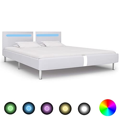 Woonisher Bettgestell mit LED Weiß Kunstleder 180x200 cm, RGB Lichtleiste, Fernbedienung, Robust, Ohne Matratze Woonisher Bettgestell mit LED Weiß Kunstleder 180x200 cm, RGB Lichtleiste, Fernbedienung, Robust, Ohne Matratze von Woonisher