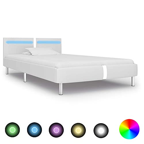Woonisher Bettgestell mit LED Weiß Kunstleder 90x200 cm, RGB Beleuchtung, Fernbedienung, Stabil, Ohne Matratze, Ideal für Jugendliche und Erwachsene Woonisher Bettgestell mit LED Weiß Kunstleder 90x200 cm, RGB Beleuchtung, Fernbedienung, Stabil, Ohne Matratze, Ideal für Jugendliche und Erwachsene von Woonisher