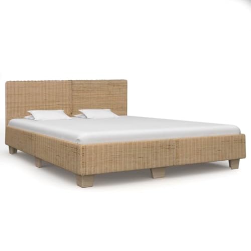 Woonisher Bettrahmen Handgewebt Echtes Rattan 180x200 cm, Natürliches Rattan Aus Mahagoniholz, Einzigartige Gewebestruktur, Stabil Und Langlebig, Ohne Matratze von Woonisher