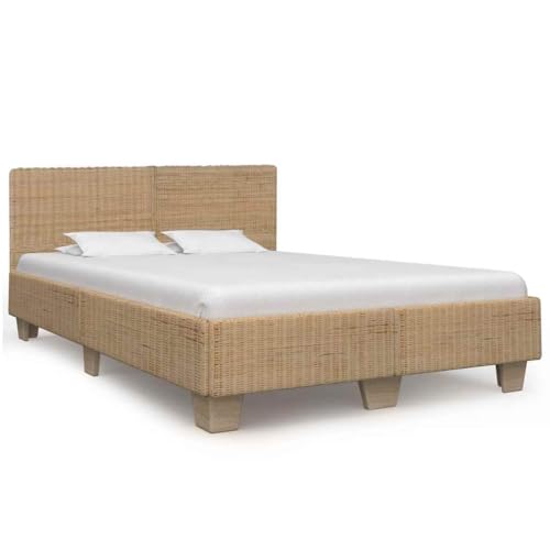 Woonisher Bettrahmen Rattan Handgeflochten 140x200 cm, Natürliches Rattan Aus Mahagoniholz, Einzigartiges Geflecht-Design, Stabil Und Langlebig, Ohne Matratze von Woonisher