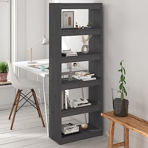 Woonisher Bücherregal/Raumteiler Grau 60x30x167,5 cm Massivholz Kiefer bücherregal Holz von Woonisher