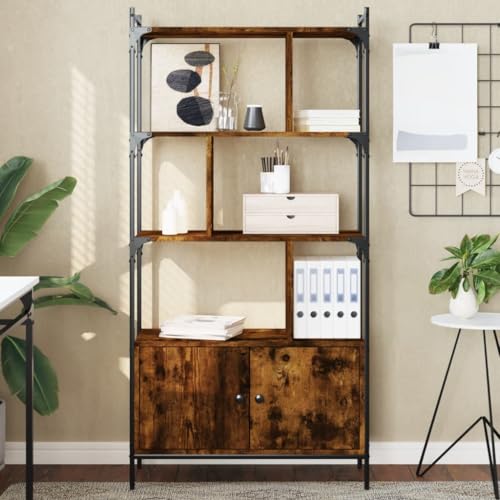 Woonisher Bücherregal mit Tür Räuchereiche 76,5x30x154,5 cm Holzwerkstoff bücherregal Holz von Woonisher