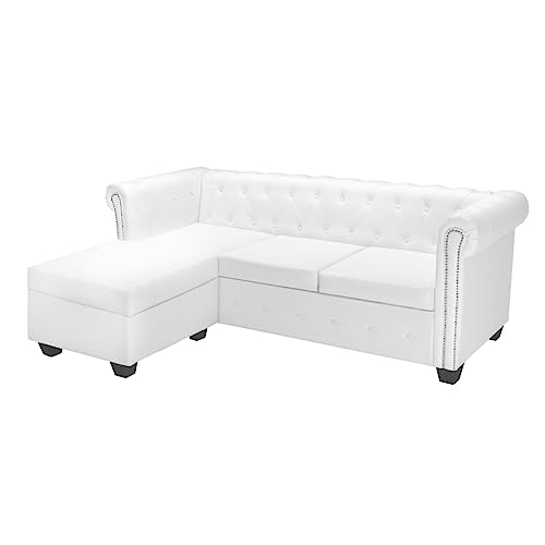 Woonisher Chesterfield-Sofa L-Form Kunstleder Weiß von Woonisher