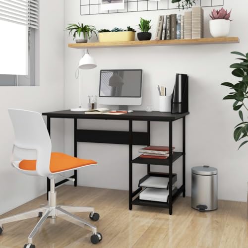 Woonisher Computertisch Schwarz 105x55x72 cm MDF und Metall Schreibtisch mit stauraum Regal sekretär von Woonisher