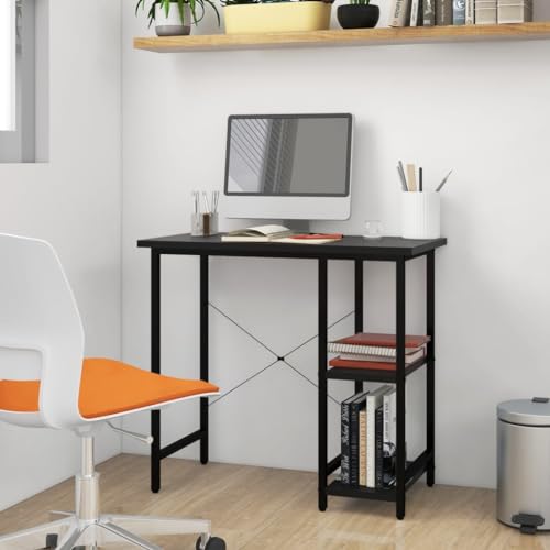 Woonisher Computertisch Schwarz 80x40x72 cm MDF und Metall Schreibtisch mit stauraum Regal sekretär von Woonisher