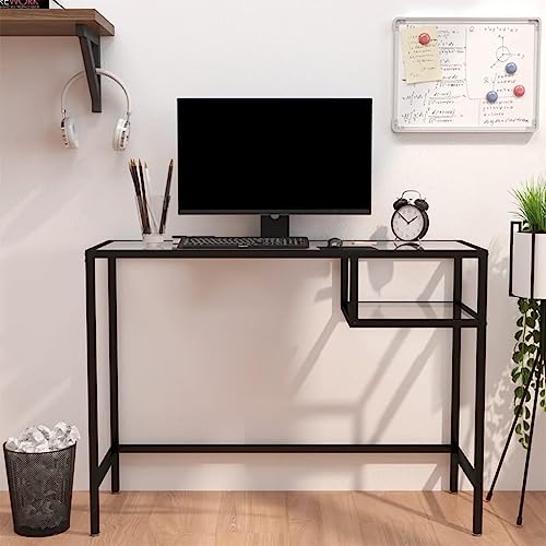 Woonisher Computertisch Transparent 100x36x74 cm Glas Schreibtisch mit stauraum Regal sekretär von Woonisher