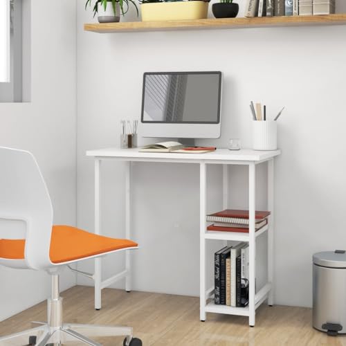 Woonisher Computertisch Weiß 80x40x72 cm MDF und Metall Schreibtisch mit stauraum Regal sekretär von Woonisher
