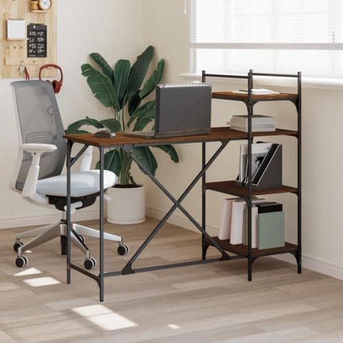 Woonisher Computertisch mit Regal Braun Eiche-Optik 120x47x109 cm Schreibtisch mit stauraum Regal sekretär von Woonisher