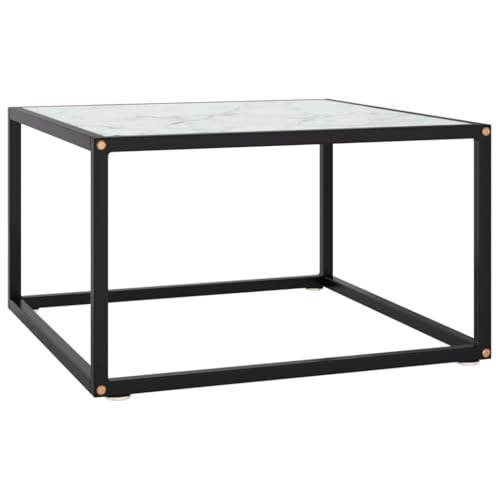 Woonisher Couchtisch Schwarz mit Weißem Glas in Marmor-Optik 60x60x35 cm Table Basse Salon Petite Table Jardin de von Woonisher