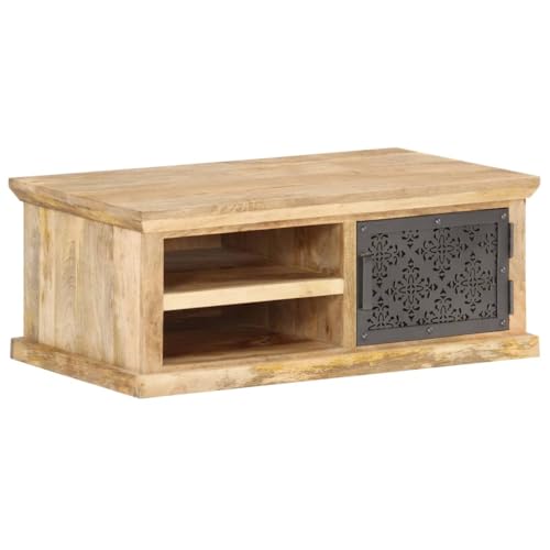 Woonisher Couchtisch mit Tür 90x50x35 cm Mango Massivholz Table Basse Salon Petite Table Jardin de von Woonisher