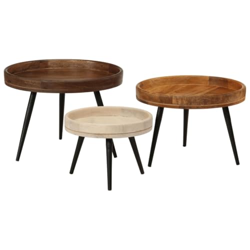 Woonisher Couchtische 3 STK. Rund Massivholz Mango beistelltisch Holz Outdoor klein Tisch von Woonisher