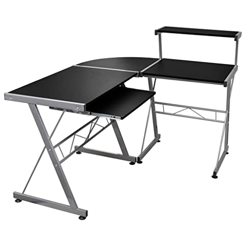 Woonisher Eck-Computertisch Schwarz 132x112x99 cm Holzwerkstoff Schreibtisch mit stauraum Regal sekretär von Woonisher