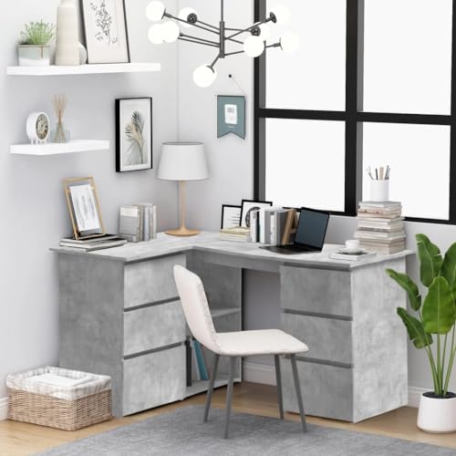 Woonisher Eckschreibtisch Betongrau 145x100x76 cm Holzwerkstoff Schreibtisch mit stauraum Regal sekretär von Woonisher