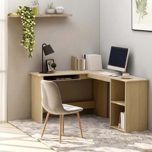 Woonisher Eckschreibtisch L-Form Sonoma-Eiche 120x140x75 cm Holzwerkstoff Schreibtisch mit stauraum Regal sekretär Woonisher Eckschreibtisch L-Form Sonoma-Eiche 120x140x75 cm Holzwerkstoff Schreibtisch mit stauraum Regal sekretär von Woonisher