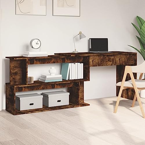 Woonisher Eckschreibtisch Räuchereiche 200x50x76 cm Holzwerkstoff Schreibtisch mit stauraum Regal sekretär von Woonisher