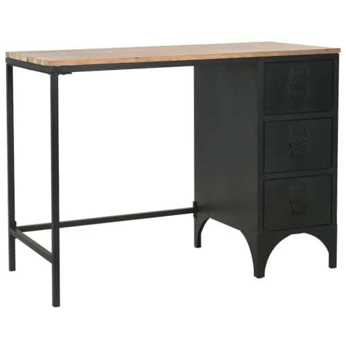 Woonisher Einzelsockel Schreibtisch Massivholz und Stahl 100x50x76 cm Schreibtisch mit stauraum Regal sekretär von Woonisher