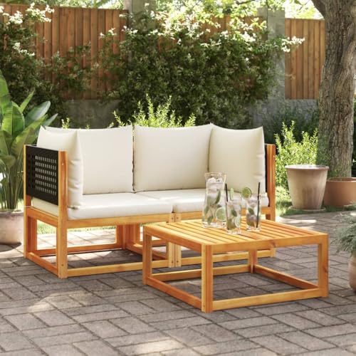 Woonisher Garten-Ecksofas mit Kissen 2 STK. Massivholz Akazie Rattan gartenmöbel Set von Woonisher