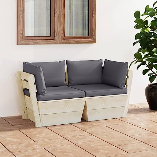 Woonisher Garten-Palettensofa 2-Sitzer mit Kissen Fichtenholz Rattan gartenmöbel Set Woonisher Garten-Palettensofa 2-Sitzer mit Kissen Fichtenholz Rattan gartenmöbel Set von Woonisher