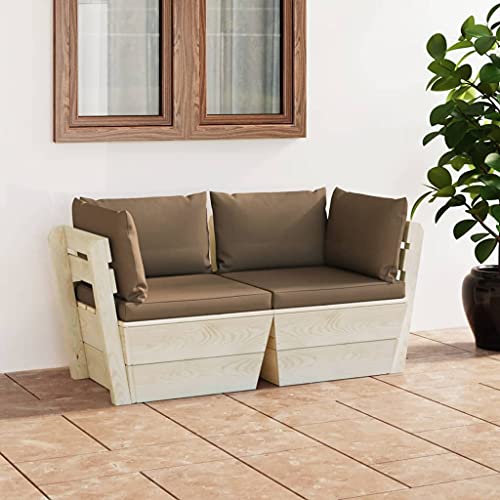 Woonisher Garten-Palettensofa 2-Sitzer mit Kissen Fichtenholz Rattan gartenmöbel Set Woonisher Garten-Palettensofa 2-Sitzer mit Kissen Fichtenholz Rattan gartenmöbel Set von Woonisher
