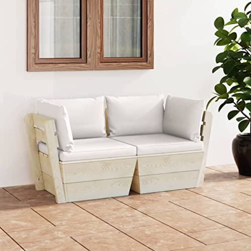 Woonisher Garten-Palettensofa 2-Sitzer mit Kissen Fichtenholz Rattan gartenmöbel Set Woonisher Garten-Palettensofa 2-Sitzer mit Kissen Fichtenholz Rattan gartenmöbel Set von Woonisher
