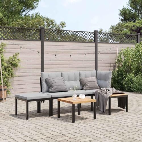 Woonisher Gartenbank-Set 3-TLG. Schwarz Pulverbeschichteter Stahl Rattan gartenmöbel Set Woonisher Gartenbank-Set 3-TLG. Schwarz Pulverbeschichteter Stahl Rattan gartenmöbel Set von Woonisher