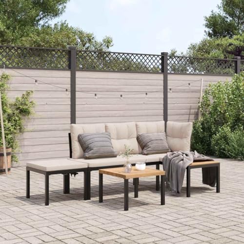 Woonisher Gartenbank-Set 4-TLG. Schwarz Pulverbeschichteter Stahl Rattan gartenmöbel Set Woonisher Gartenbank-Set 4-TLG. Schwarz Pulverbeschichteter Stahl Rattan gartenmöbel Set von Woonisher