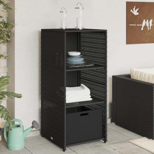 Woonisher Gartenschrank Schwarz 55x59x80 cm Poly Rattan aufbewahrungsbox Garten von Woonisher
