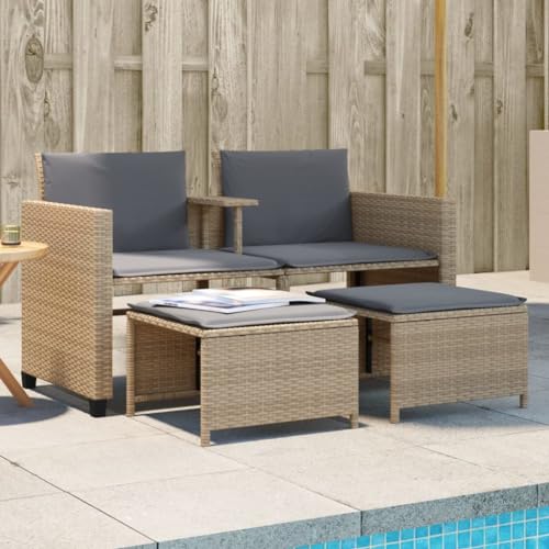 Woonisher Gartensofa 2-Sitzer mit Tisch und Hockern Beige Poly Rattan Rattan gartenmöbel Set Woonisher Gartensofa 2-Sitzer mit Tisch und Hockern Beige Poly Rattan Rattan gartenmöbel Set von Woonisher