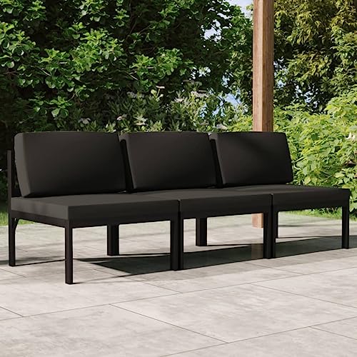 Woonisher Gartensofa 3-Sitzer mit Kissen Aluminium Anthrazit Rattan gartenmöbel Set von Woonisher