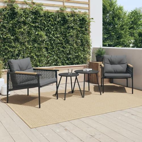 Woonisher Gartenstühle mit Kissen 2 STK. Schwarz Stahl Rattan gartenmöbel Set von Woonisher