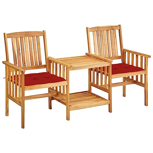 Woonisher Gartenstühle mit Teetisch und Kissen Akazie Massivholz Rattan gartenmöbel Set von Woonisher