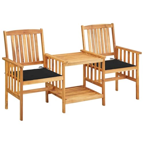 Woonisher Gartenstühle mit Teetisch und Kissen Akazie Massivholz Rattan gartenmöbel Set von Woonisher