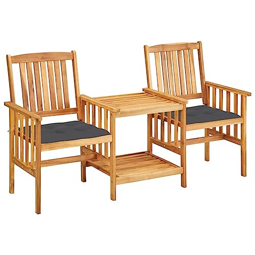Woonisher Gartenstühle mit Teetisch und Kissen Akazie Massivholz Rattan gartenmöbel Set von Woonisher